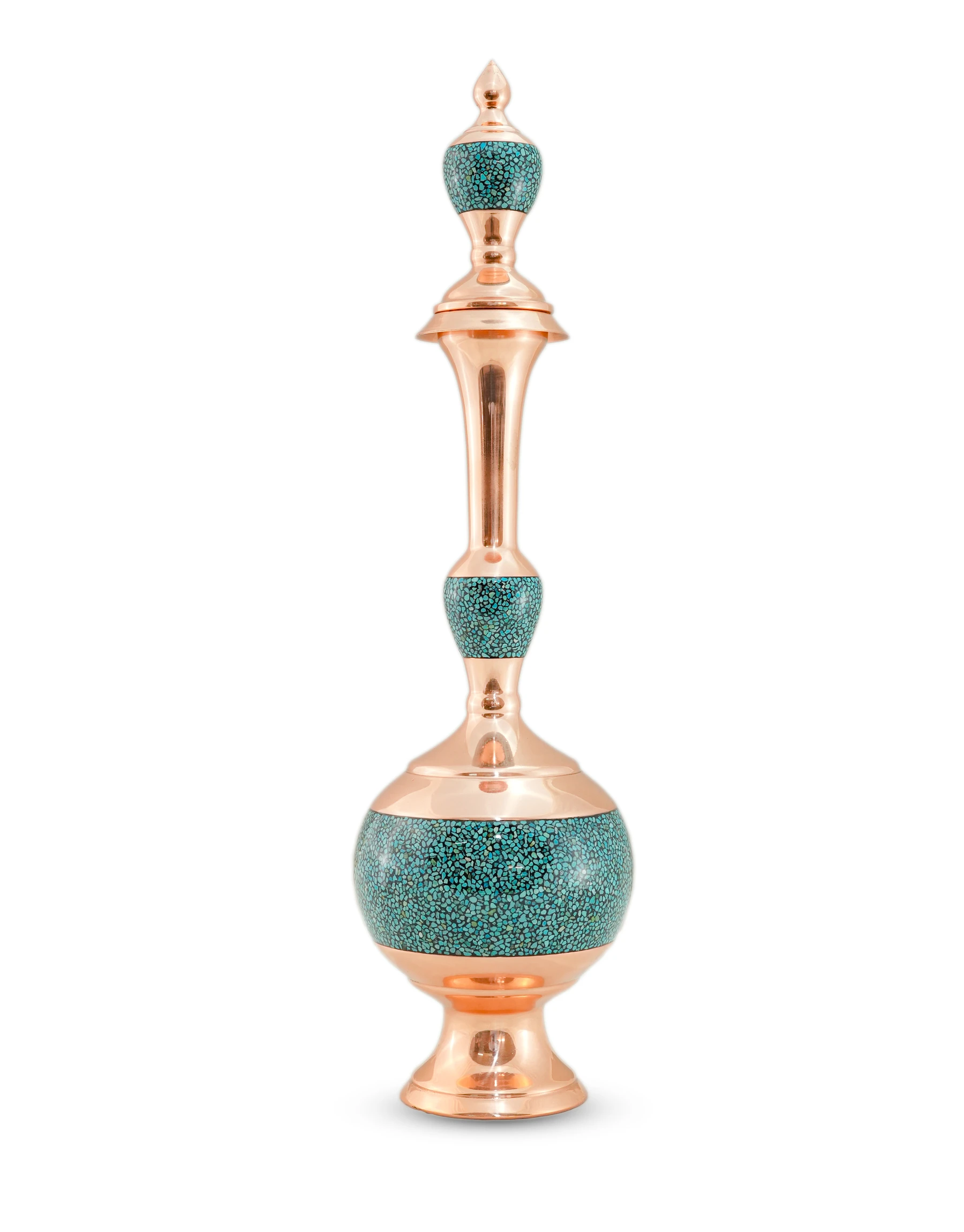 Handmade Persian turquoise inlay decanter with copper base